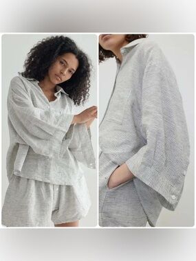 New! Sunday Morning Agnes Linen Oversized Button Down Top